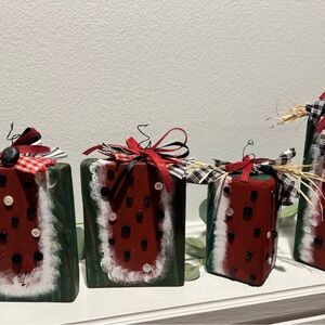 Handcrafted Watermelon Holiday Block Decor - Red and Green